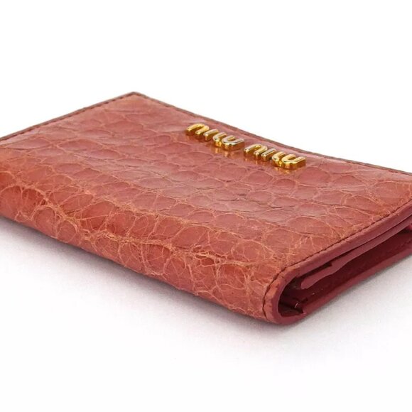 miu miu leather Authentic used B1114 press card case crocodile tone pink type - Picture 4 of 9